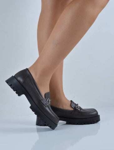 Kahverengi Hakiki Deri Hazır Taban Metal Takma Bot