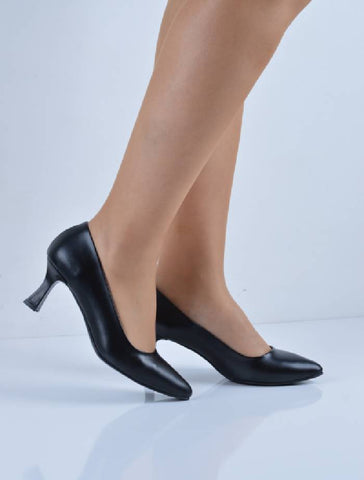 Siyah Cilt Şampanya Topuklu Ayakkabı