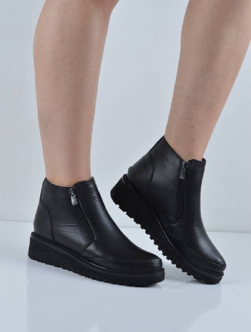 Siyah Dolgu Taban Hakiki Deri Ortopedik Bot