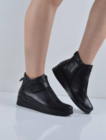 Siyah Dolgu Taban Hakiki Deri Ortopedik Bot