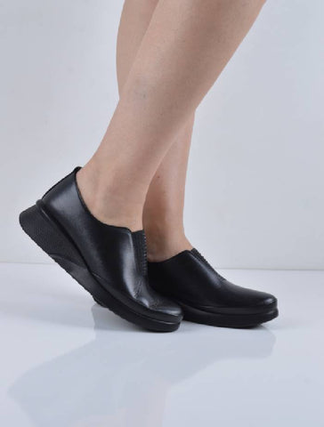 Siyah Dolgu Taban Hakiki Deri Ortopedik Bot