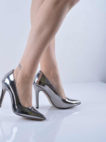 Platin Ayna Stiletto İnce Topuk Ortopedik Taban Özelliği Mevcut