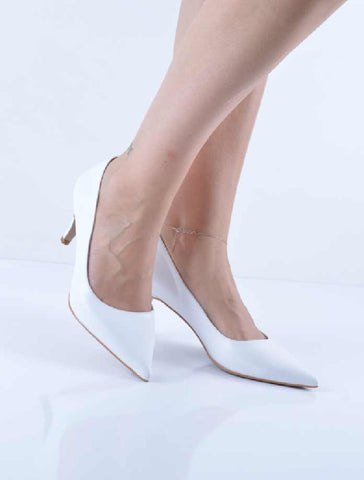 Beyaz Cilt İnce Kısa Topuk Stiletto