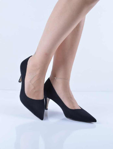 Siyah Süet İnce Kısa Topuk Stiletto