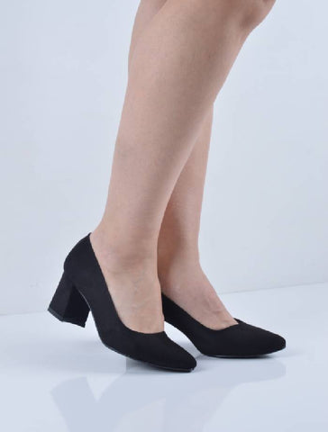Siyah Süet Kare Topuklu Ayakkabı