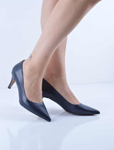 Lacivert Cilt İnce Kısa Topuk Stiletto