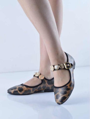 Leopar Bilekten Aksesuarlı Babet