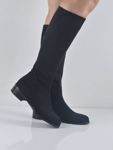 Siyah Süet Düz Topuklu Uzun Çizme