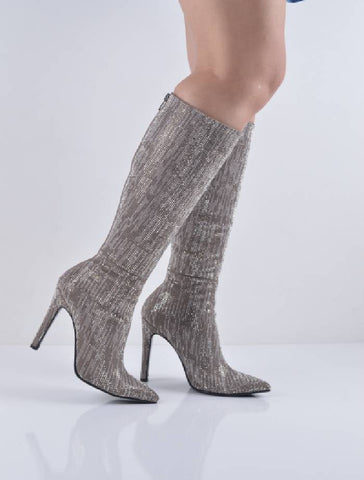 Vizon Taşlı İnce Topuklu Uzun Çizme