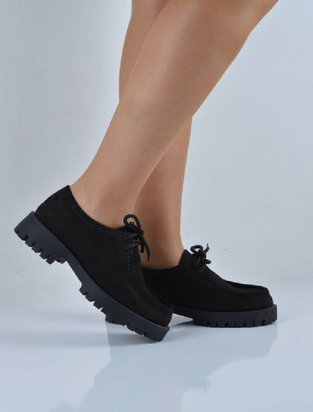 Siyah Hakiki Süet Bağlamalı Hazır Taban Loafer