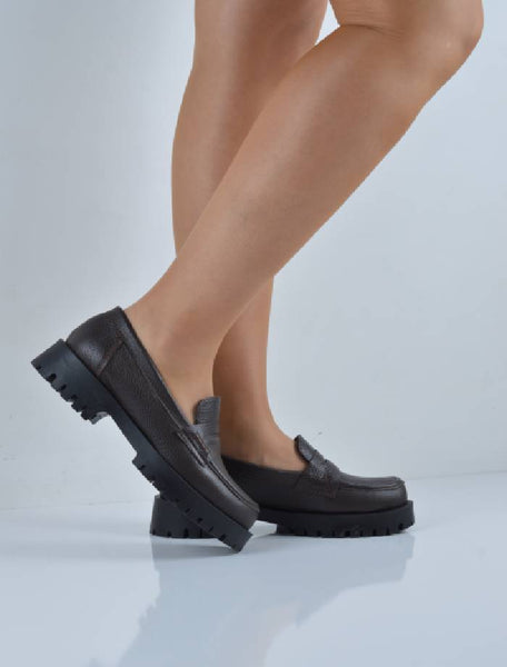 Kahverengi Hakiki Deri Hazır Taban Loafer