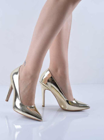 Sarı Ayna Stiletto İnce Topuk Ortopedik Taban Özelliği Mevcut