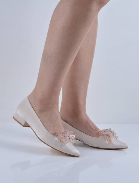 Ten Saten Fiyonklu Kısa Topuklu Abiye Babet