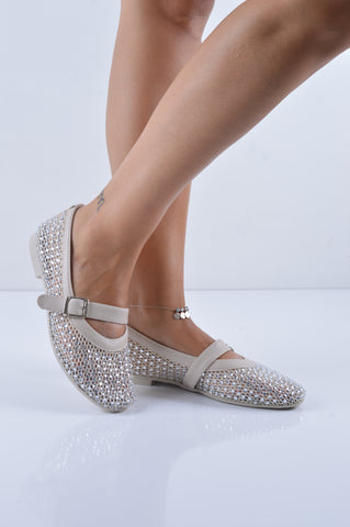 Krem Taşlı Fileli Bantlı Babet