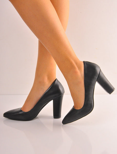 Siyah Mat Kalın Topuk Stiletto Topuklu