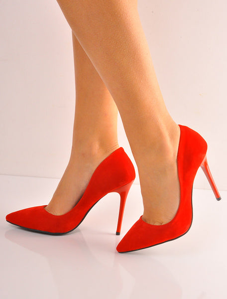 Kırmızı Süet Stiletto İnce Topuklu Ayakkabı