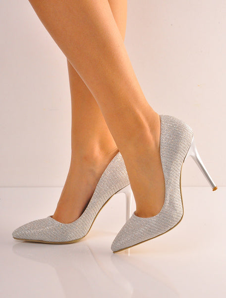 Gümüş Çizgili Stiletto İnce Topuklu Ayakkabı