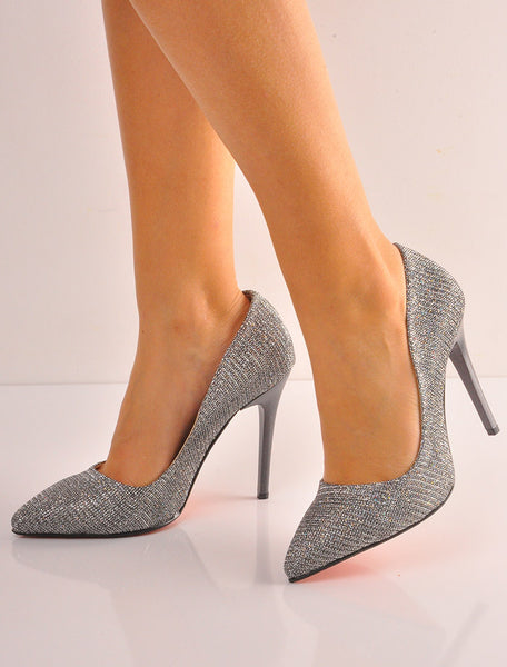 Gri Çizgili Stiletto İnce Topuklu Ayakkabı