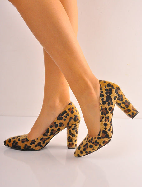 Leopar Desenli Kalın Topuk Stiletto Ayakkabı