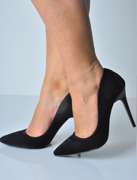 Siyah Süet Stiletto İnce Topuklu Ayakkabı