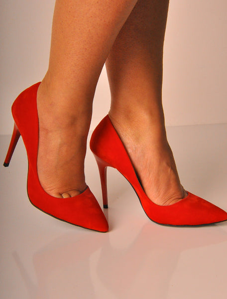 Kırmızı Süet Stiletto İnce Topuklu Ayakkabı