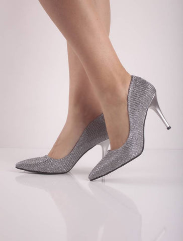 Gri Çizgili Stiletto İnce Topuklu Ayakkabı